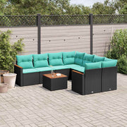 vidaXL 9-delige tuinbankset met kussens van zwart polyrotan