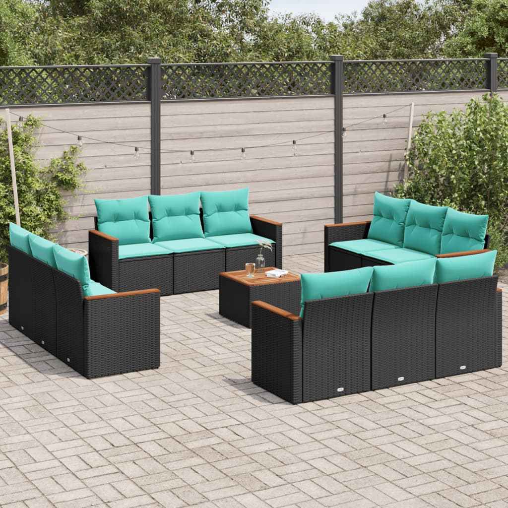 vidaXL 12-delige tuinbankset met kussens van zwart polyrotan