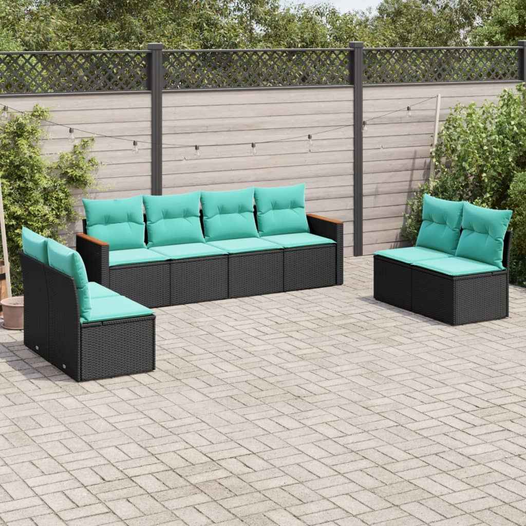 vidaXL 8-delige tuinbankset met kussens, zwart polyrotan