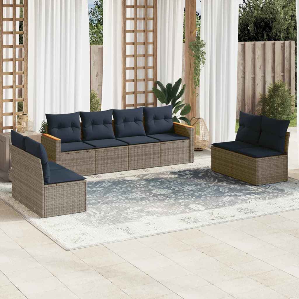 vidaXL 8-delige tuinbankset met kussens, zwart polyrotan