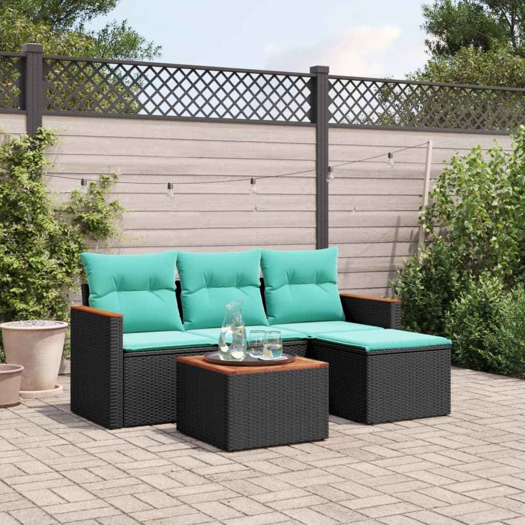 vidaXL 4-delige tuinbankset met kussens, zwart polyrotan