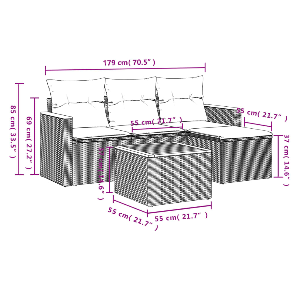 vidaXL 4-delige tuinbankset met kussens, zwart polyrotan