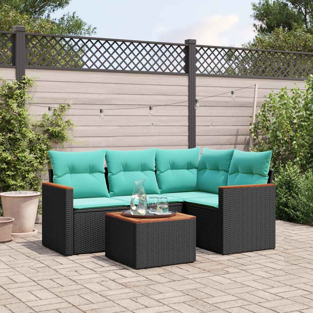 vidaXL 4-delige tuinbankset met kussens, zwart polyrotan