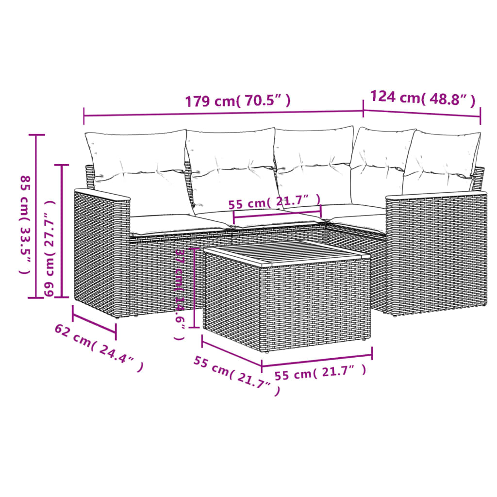 vidaXL 4-delige tuinbankset met kussens, zwart polyrotan