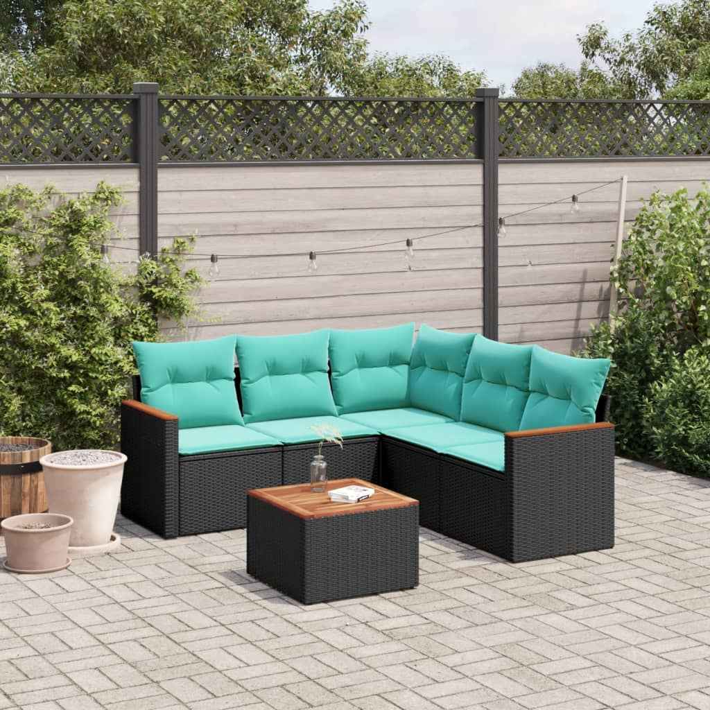 vidaXL 5-delige tuinbankset met kussens van zwart polyrotan