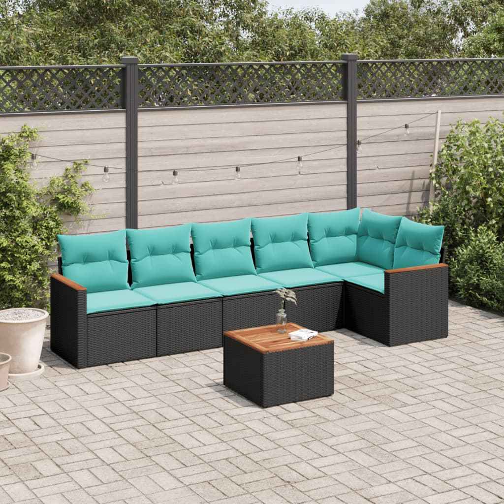 vidaXL 6-delige tuinbankset met kussens van zwart polyrotan
