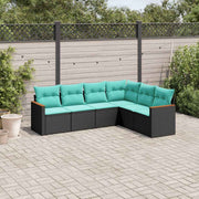 vidaXL 6-delige tuinbankset met kussens van zwart polyrotan