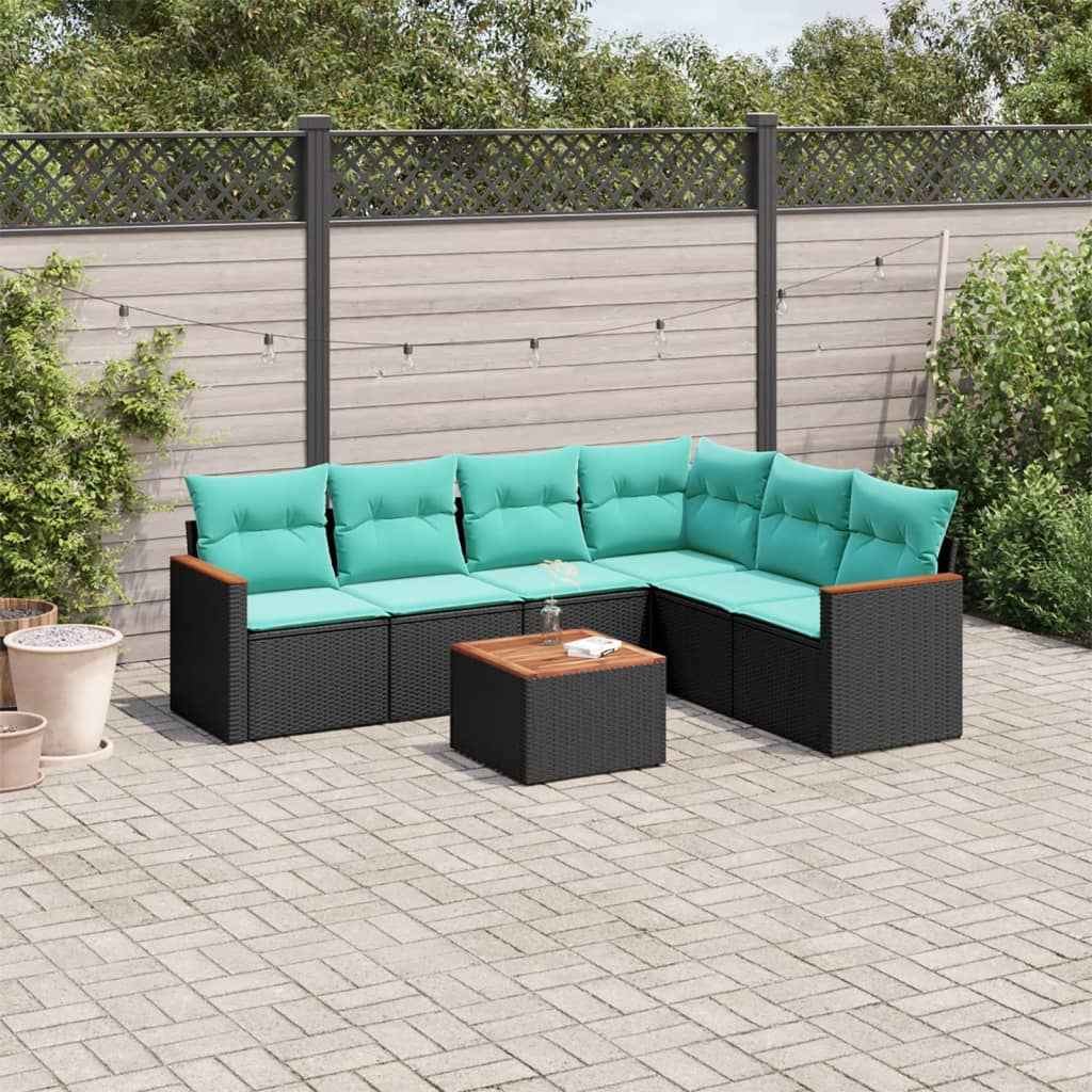 vidaXL 6-delige tuinbankset met kussens van zwart polyrotan