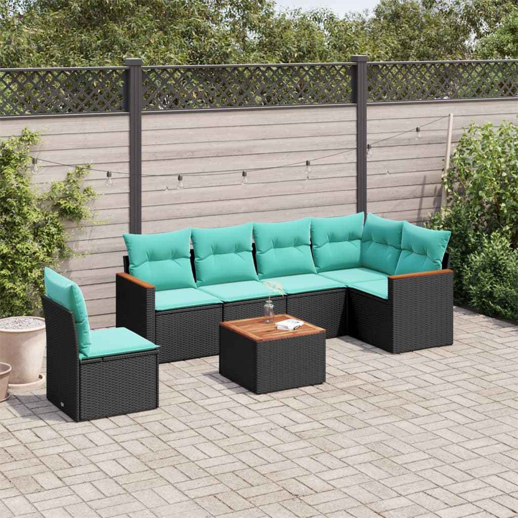 vidaXL 6-delige tuinbankset met kussens van zwart polyrotan