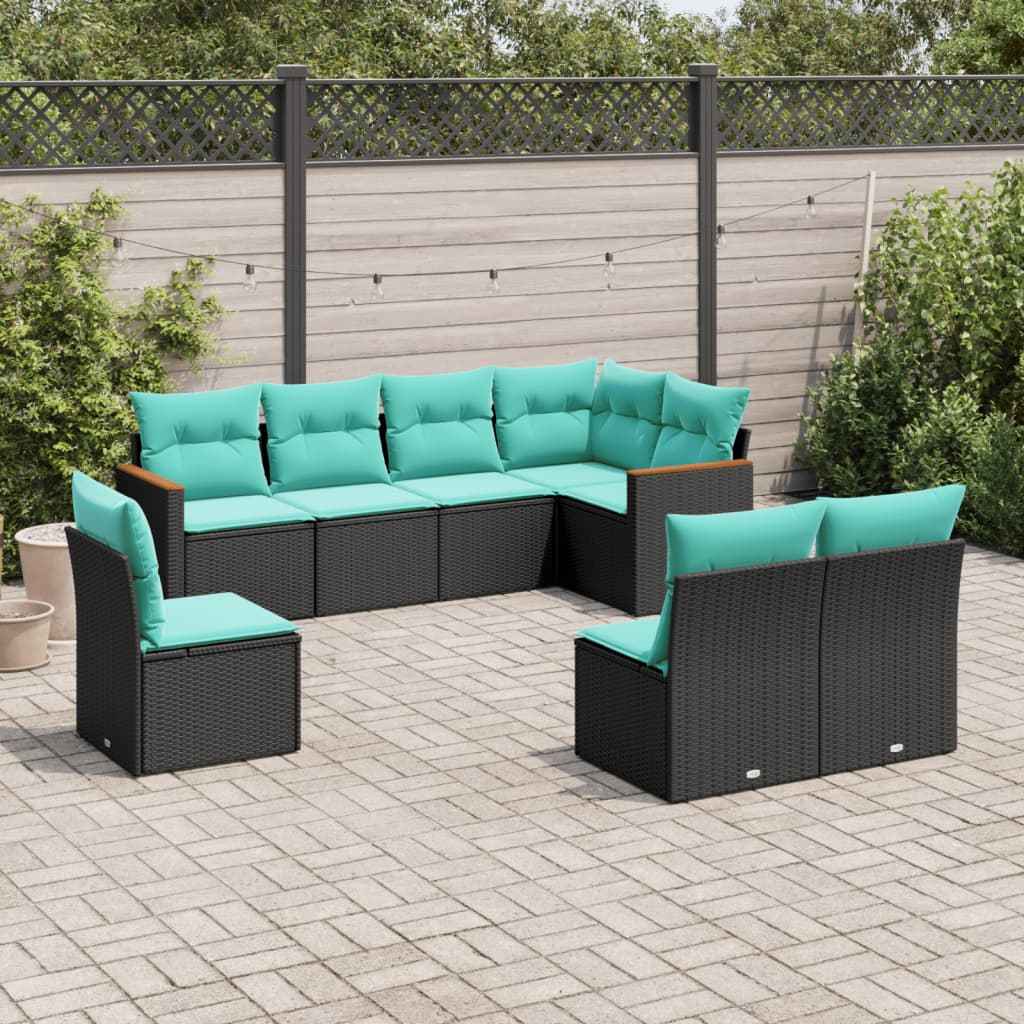 vidaXL 8-delige tuinbankset met kussens, zwart polyrotan