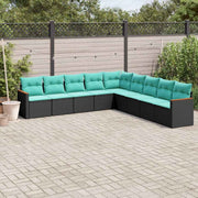 vidaXL 9-delige tuinbankset met kussens van zwart polyrotan