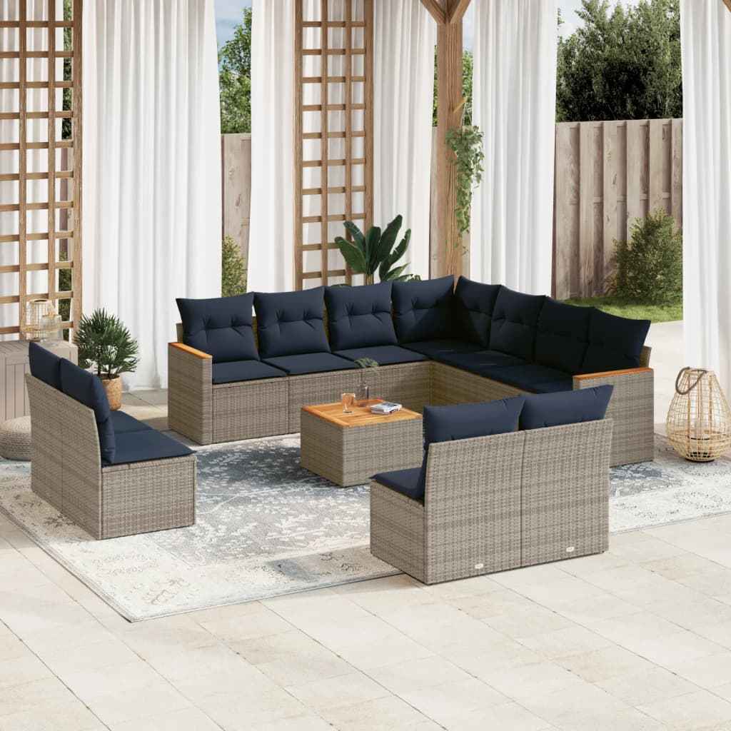 vidaXL 11-delige tuinbankset met kussens, zwart polyrotan