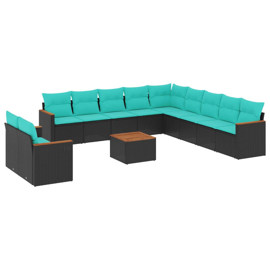 vidaXL 11-delige tuinbankset met kussens, zwart polyrotan