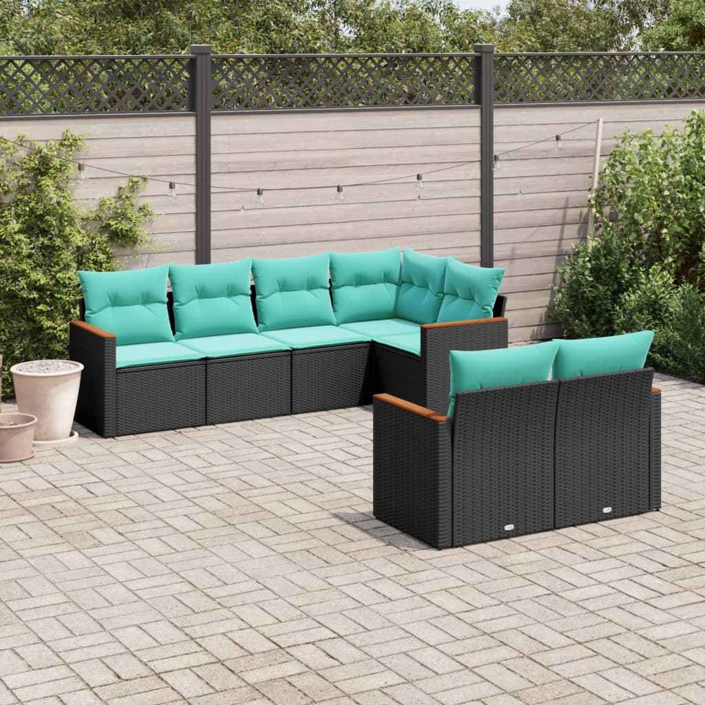 vidaXL 7-delige tuinbankset met kussens van zwart polyrotan