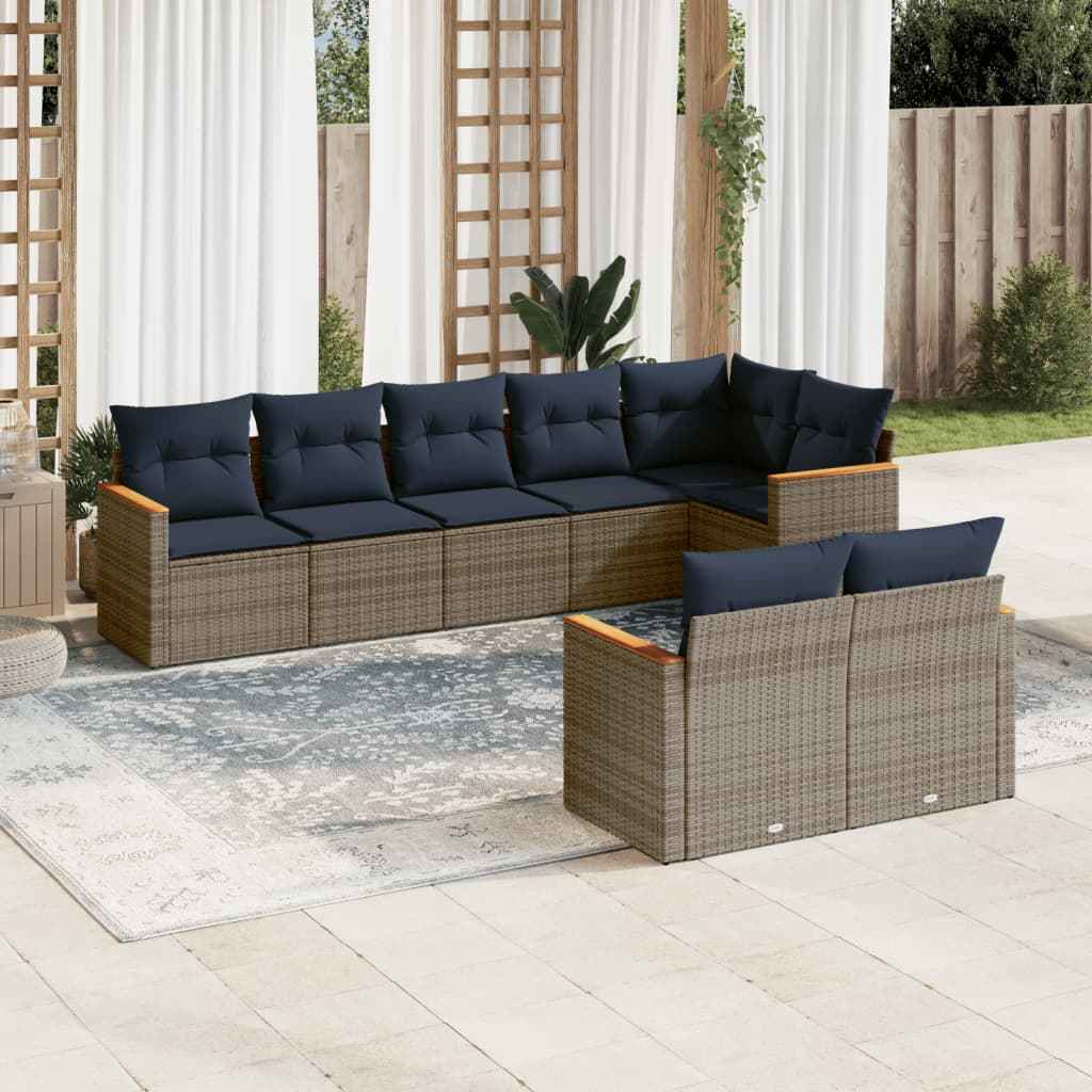 vidaXL 8-delige tuinbankset met kussens, zwart polyrotan