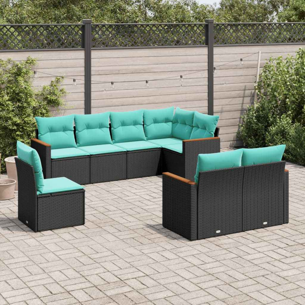 vidaXL 8-delige tuinbankset met kussens, zwart polyrotan
