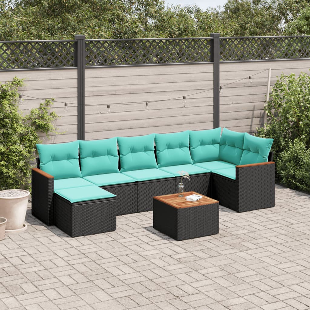 vidaXL 7-delige tuinbankset met kussens van zwart polyrotan