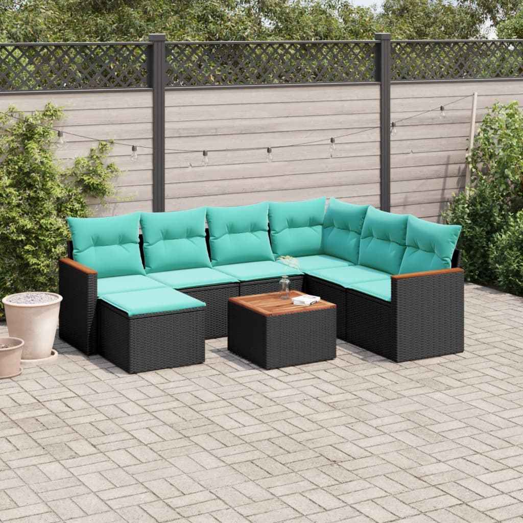 vidaXL 7-delige tuinbankset met kussens van zwart polyrotan