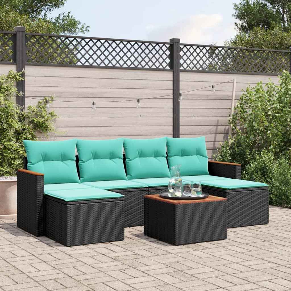 vidaXL 6-delige tuinbankset met kussens van zwart polyrotan