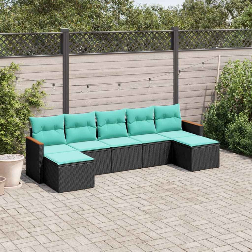 vidaXL 7-delige tuinbankset met kussens van zwart polyrotan