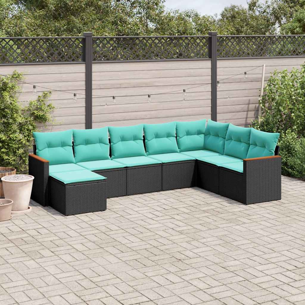 vidaXL 8-delige tuinbankset met kussens, zwart polyrotan