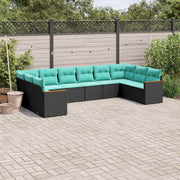 vidaXL 10-delige tuinbankset met kussens van zwart polyrotan