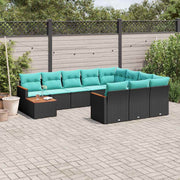 vidaXL 11-delige tuinbankset met kussens, zwart polyrotan