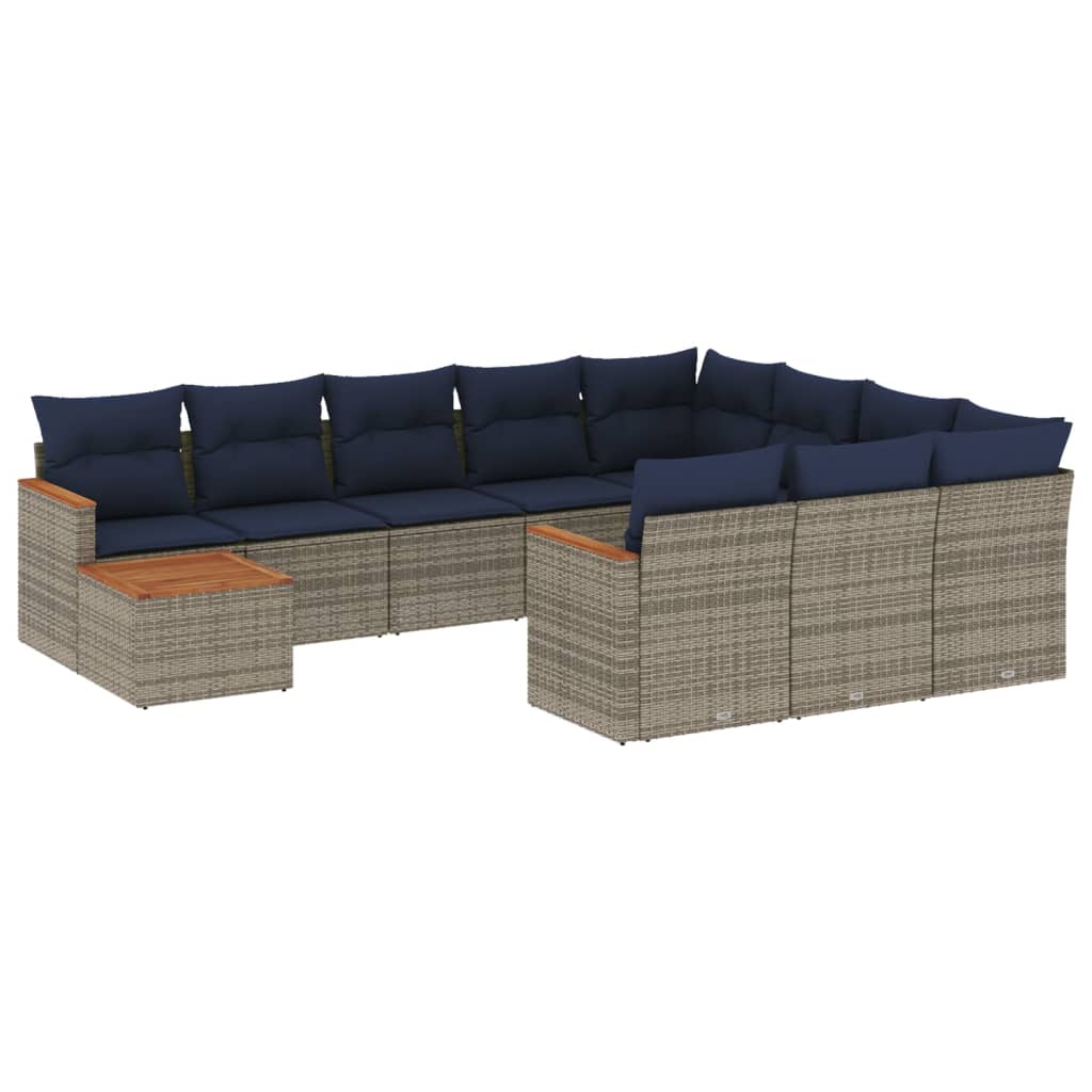 vidaXL 11-delige tuinbankset met kussens, zwart polyrotan