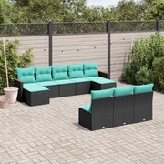 vidaXL 10-delige tuinbankset met kussens van zwart polyrotan
