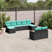 vidaXL 9-delige tuinbankset met kussens van zwart polyrotan