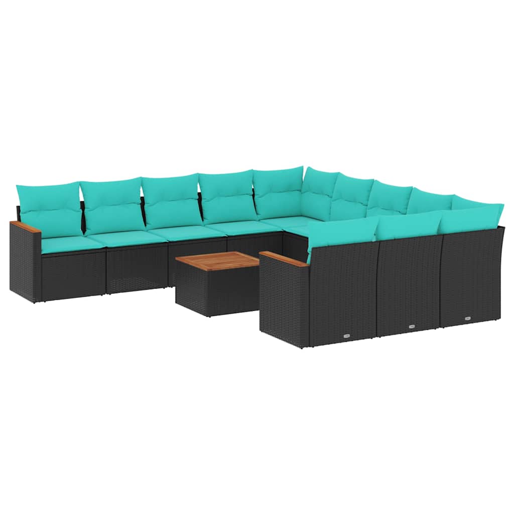 vidaXL 11-delige tuinbankset met kussens, zwart polyrotan