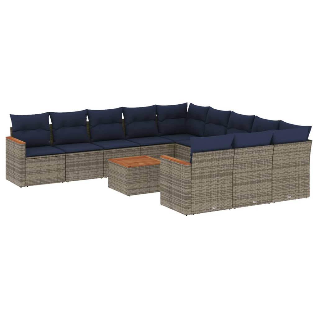 vidaXL 11-delige tuinbankset met kussens, zwart polyrotan