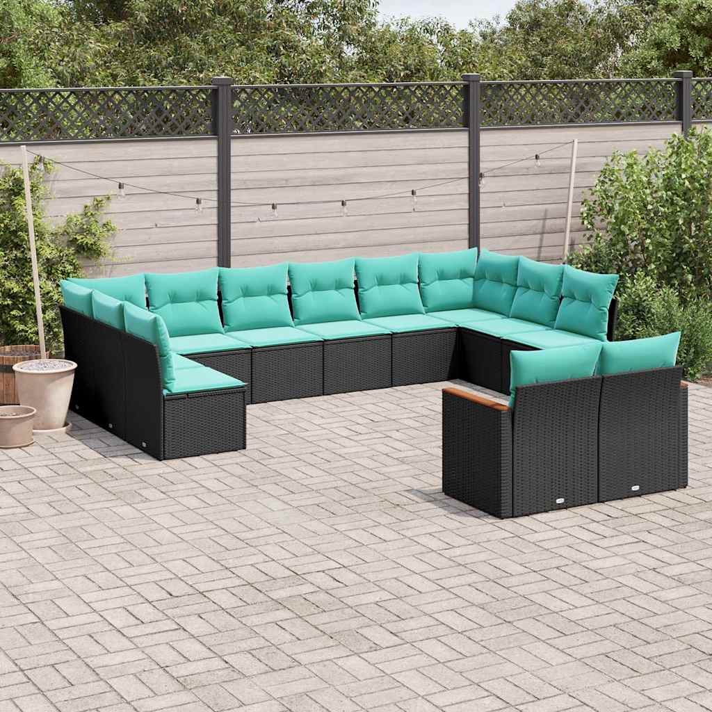 vidaXL 12-delige tuinbankset met kussens van zwart polyrotan