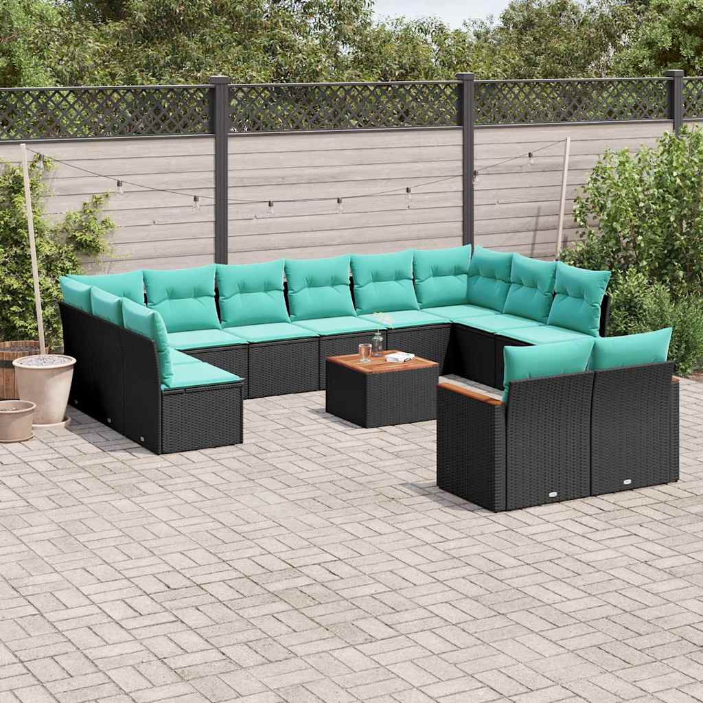 vidaXL 12-delige tuinbankset met kussens van zwart polyrotan