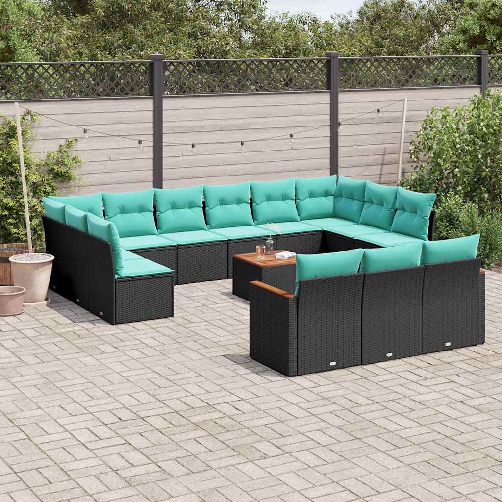 vidaXL 13-delige tuinbankset met kussens van zwart polyrotan