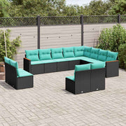 vidaXL 12-delige tuinbankset met kussens van zwart polyrotan