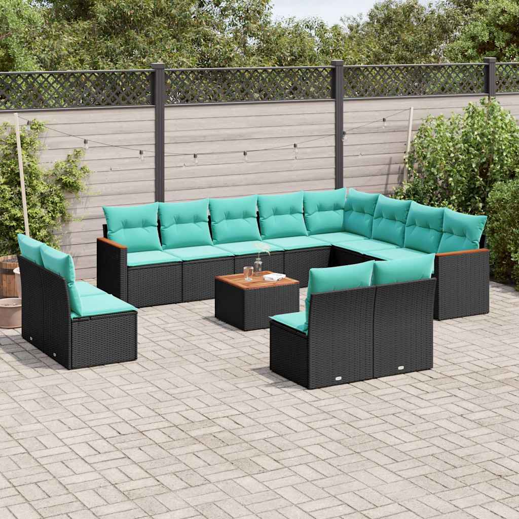 vidaXL 12-delige tuinbankset met kussens van zwart polyrotan