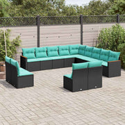 vidaXL 13-delige tuinbankset met kussens van zwart polyrotan