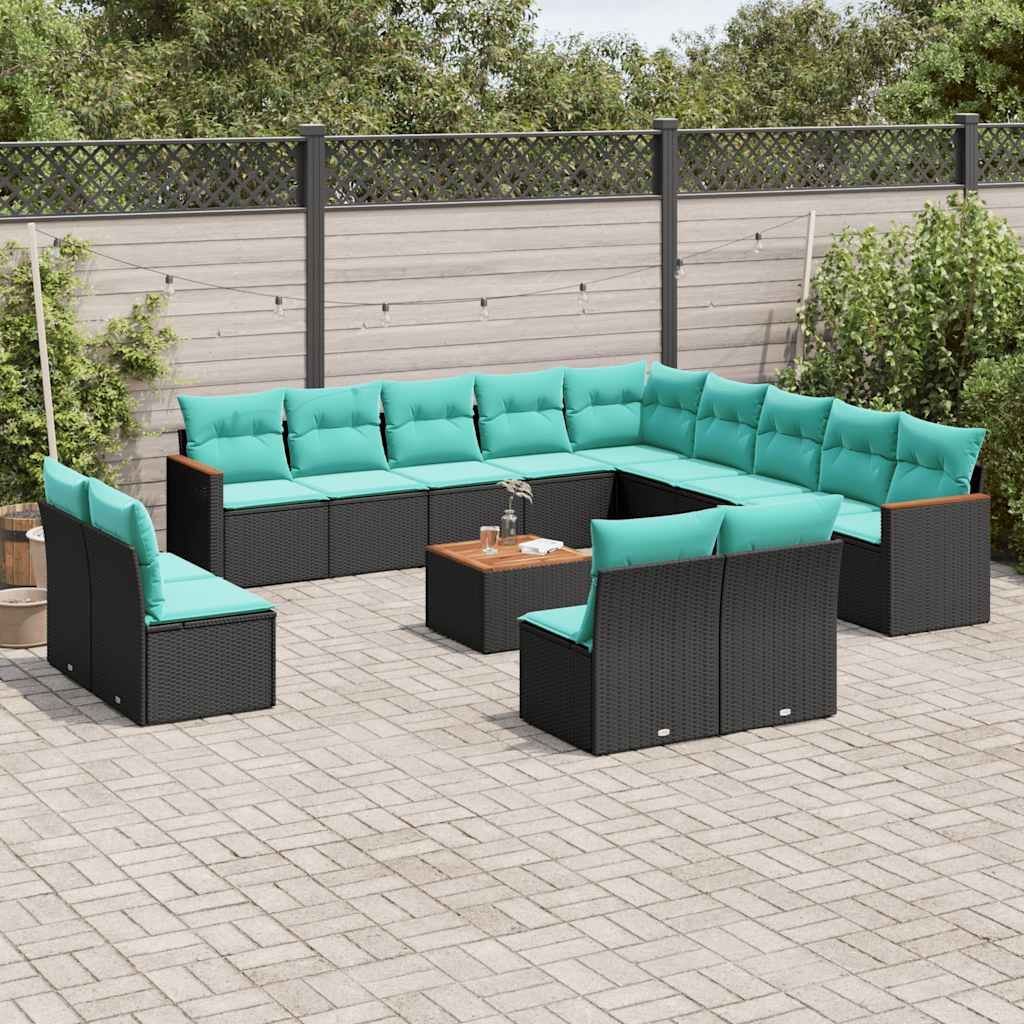 vidaXL 13-delige tuinbankset met kussens van zwart polyrotan
