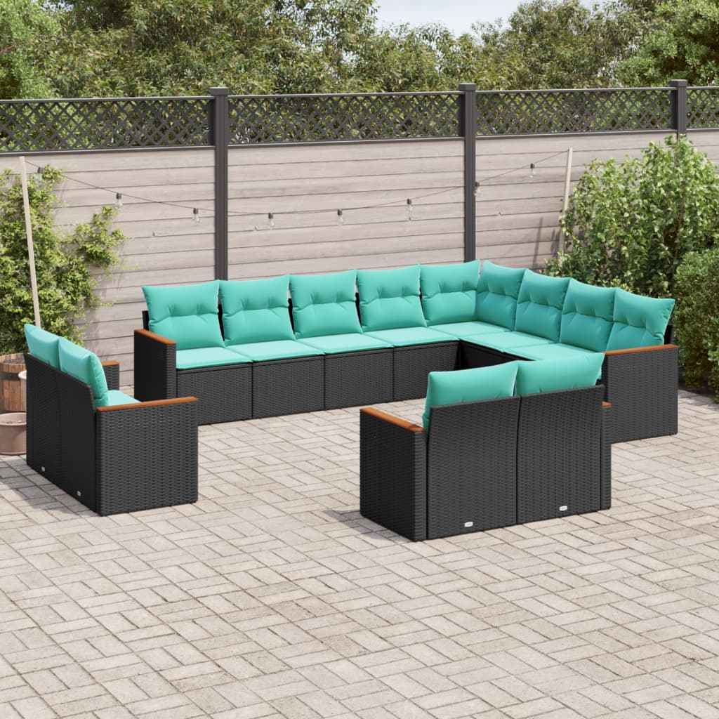 vidaXL 12-delige tuinbankset met kussens van zwart polyrotan