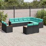 vidaXL 12-delige tuinbankset met kussens van zwart polyrotan