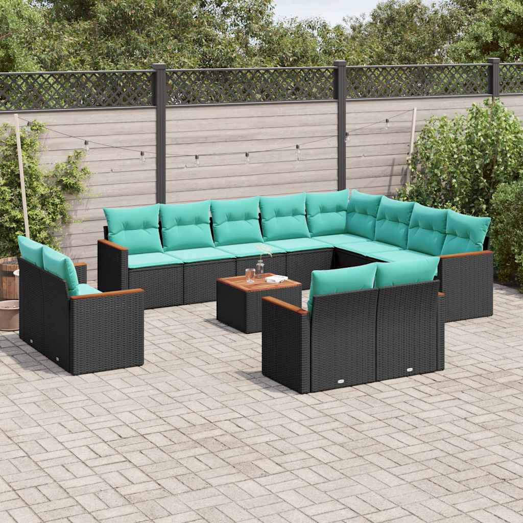 vidaXL 12-delige tuinbankset met kussens van zwart polyrotan