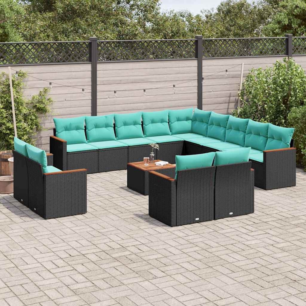 vidaXL 13-delige tuinbankset met kussens van zwart polyrotan