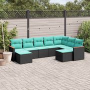 vidaXL 9-delige tuinbankset met kussens van zwart polyrotan