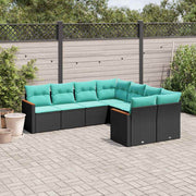 vidaXL 8-delige tuinbankset met kussens, zwart polyrotan
