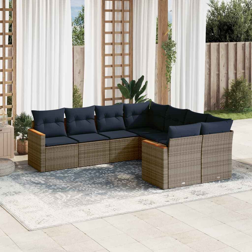 vidaXL 8-delige tuinbankset met kussens, zwart polyrotan