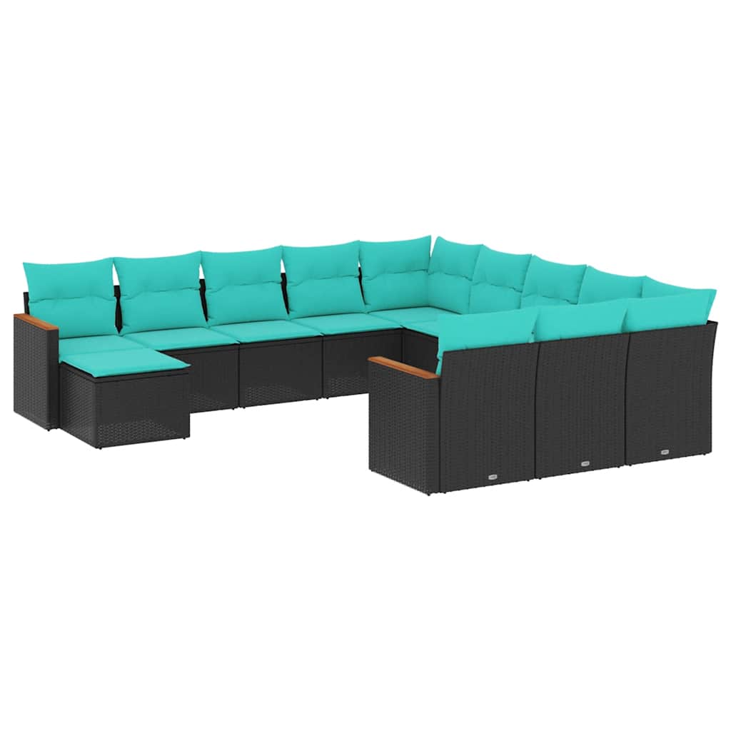 vidaXL 12-delige tuinbankset met kussens van zwart polyrotan