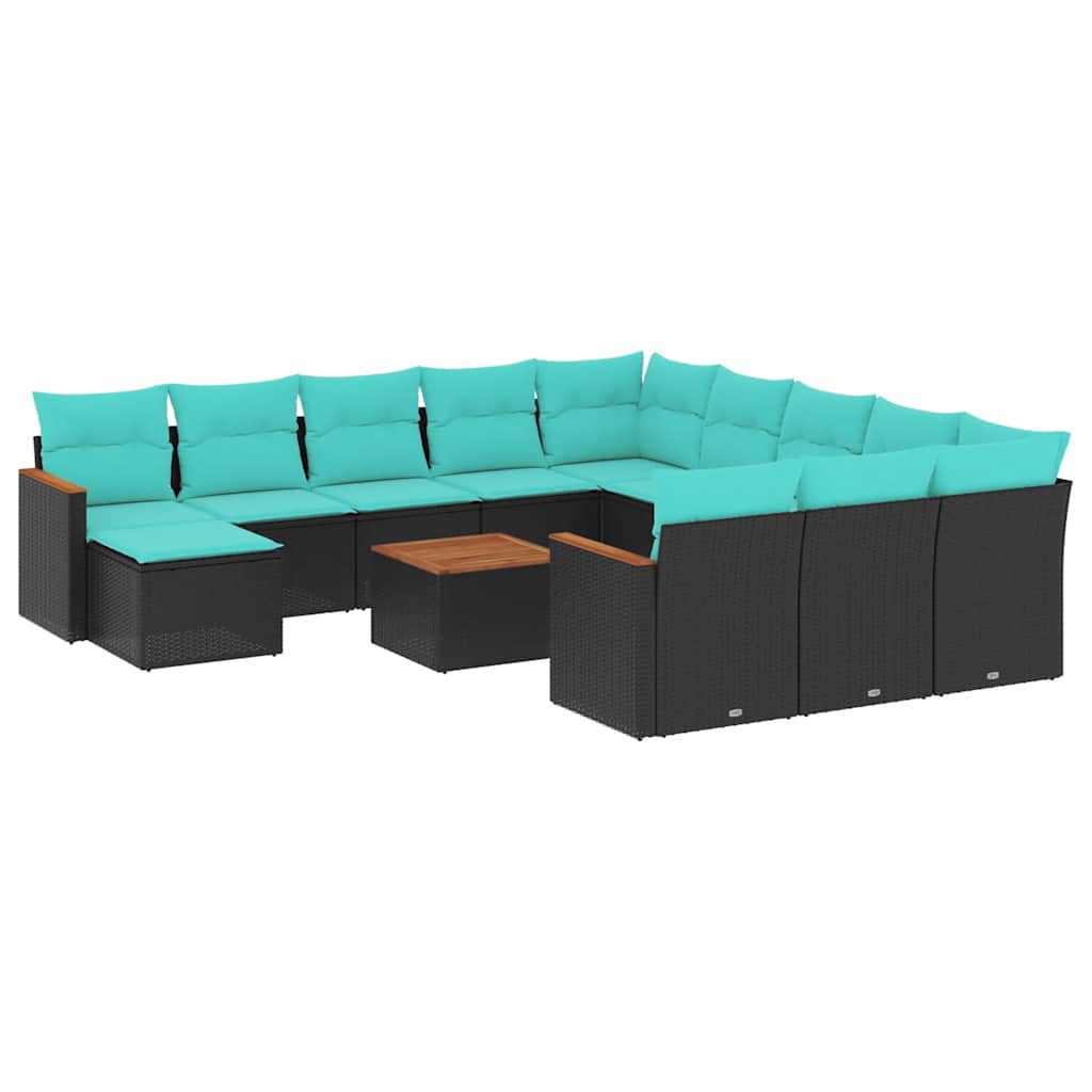 vidaXL 12-delige tuinbankset met kussens van zwart polyrotan