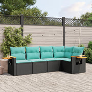 vidaXL 5-Piece Lounge Set with Cushions Poly Rattan Black