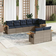 vidaXL 8-delige Loungeset met kussens poly rattan grijs